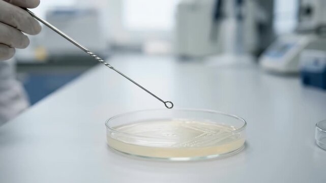 Antimicrobial Resistance Testing in Laboratory Using Inoculation Loop and Culture Medium for Controlled Microbiology Research and Scientific Analysis