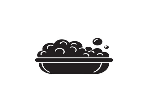 Bath tub with soap foam bubbles icon in a minimalist flat black silhouette