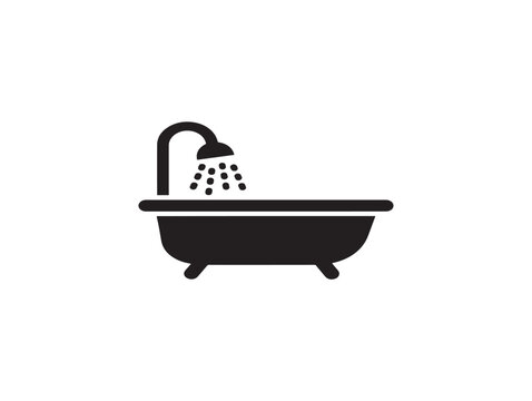 Bathtub with shower head icon silhouette on a white background