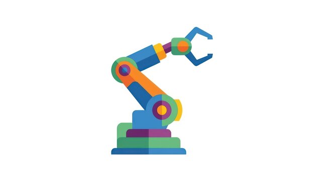 Colorful industrial robotic arm vector illustration isolated on white