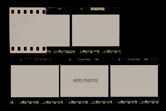 camera film strip layout with empty mock up frames.Add Image.