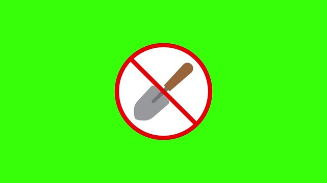 No Digging Prohibition Sign Loop Animation on Green Screen Representing Regulatory Warning