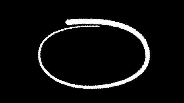 Hand drawn circle in white marker, with a black screen background in motion graphics animation.