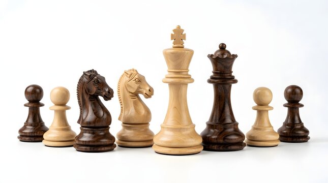 Handcrafted Wooden Chess Set with Pieces on Board