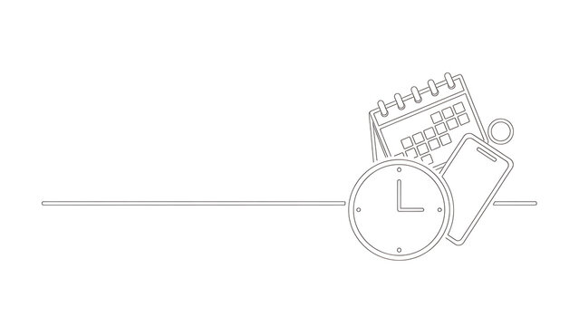 Abstract illustration of cogwheel gears and clock for mechanical time concept with line art