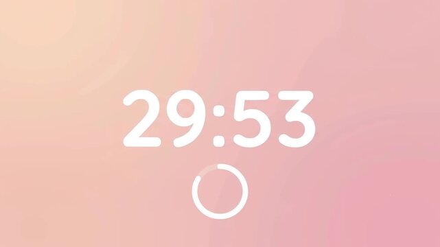 Timer displays twenty nine minutes and fifty three seconds with a loading circle on a soft pink gradient background.