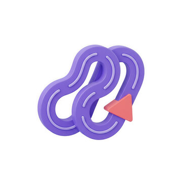 Glossy abstract purple twisted loop arrow 3D icon for navigation flow and process branding
