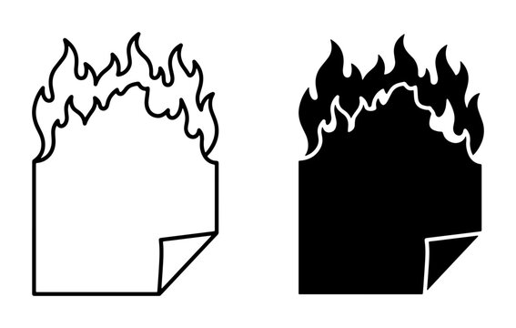 Burning Paper Icons, Fire Document Vector Graphics, Flame Sheet Symbols, Hot Information Concepts, Danger Warning Signs