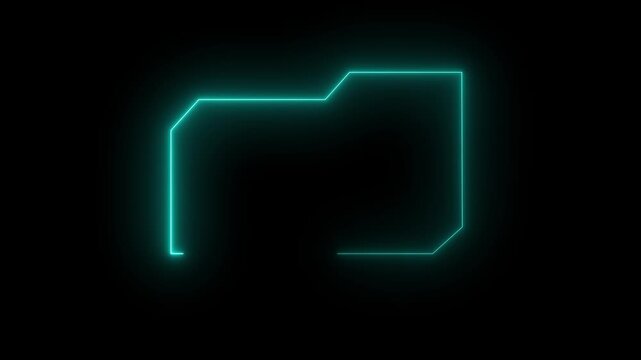 cyan neon folder icon outline on black background with copy space image photo.Motion graphics of concept animation