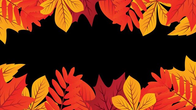 Autumn leaves frame background with copy space.  Transparent background. Alpha Channel 4K	