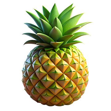 Pineapple with geometric pattern in vibrant yellow and green hues. Isolated against a black background.