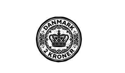 Fototapeta premium Decorative Denmark 2 Kroner Coin Crown Silhouette Handmade Vector Illustration