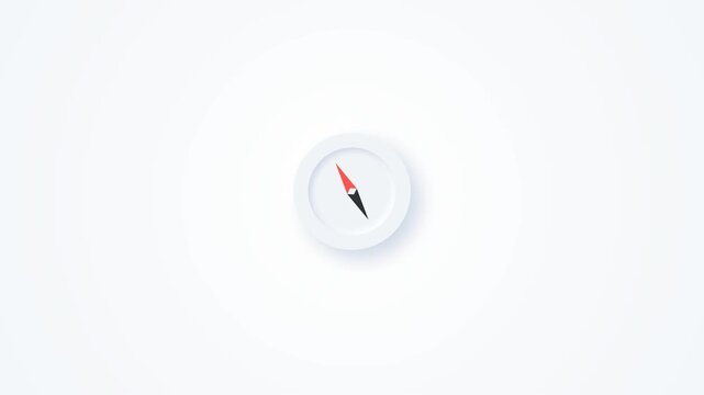 Minimalist compass with red north pointer for navigation. Suitable for travel, navigation, adventure, direction, exploration, geography concepts.