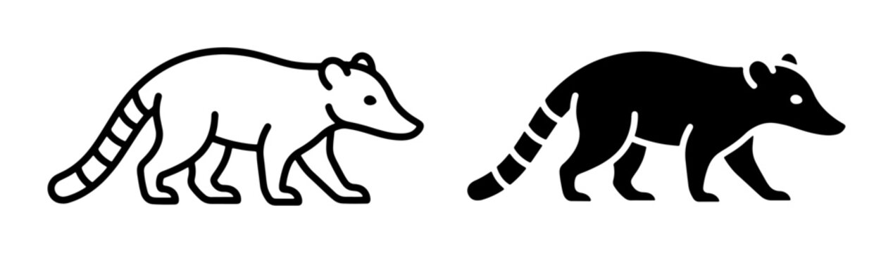 Coati Icon Set, Line Art and Silhouette Vector Graphics for Wildlife and Nature Designs