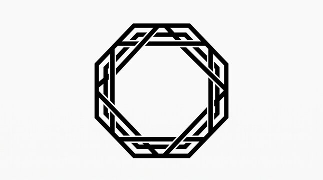 Abstract geometric octagonal frame design with intricate interlocking lines on a white background.
