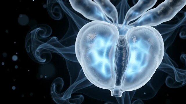 Tech Forecast Layoffs Through Translucent Organ Form, Blue Glow, Swirling Vapor, and Butterfly Pea Flower Smoke Against Dark Background Anxiety