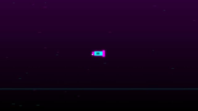 Pixelated capsule shape in blue and magenta, isolated on a starry night sky background. Suitable for technology or spacethemed designs.