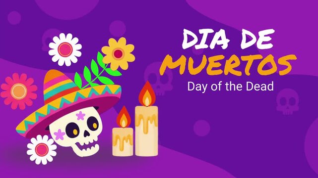 Flat-style motion graphics animation background for the D&iacute;a de Muertos celebration.