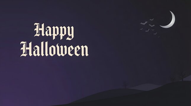 A spooky halloween background featuring a crescent moon in a dark night sky with gothic text design