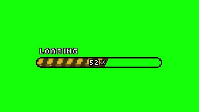 Animation yellow pixel art loading bar in 8bit style on green screen.