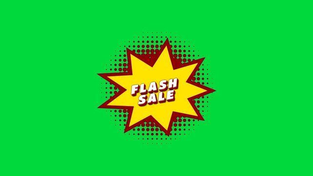 Flash Sale Comic Explosion Bubble Halftone Effect Green on Screen Background 4k Animation
