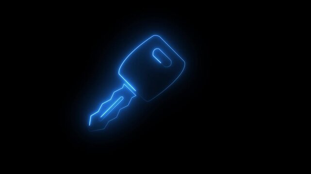 Glowing neon key animation icon door home lock open close car key animated on black background.car key icon representing password protection.Motion graphics of concept
