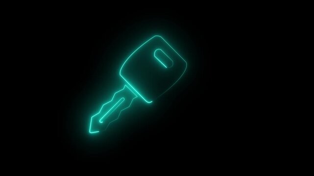 Glowing neon key animation icon door home lock open close car key animated on black background.car key icon representing password protection.Motion graphics of concept