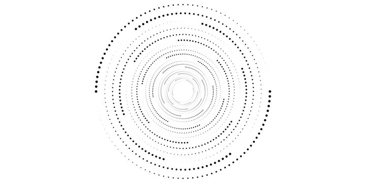 Halftone dotted circular rings arranged in smooth expanding gradients, minimal abstract radial background ideal for print graphics, web interfaces, branding design layouts and modern artistic composit
