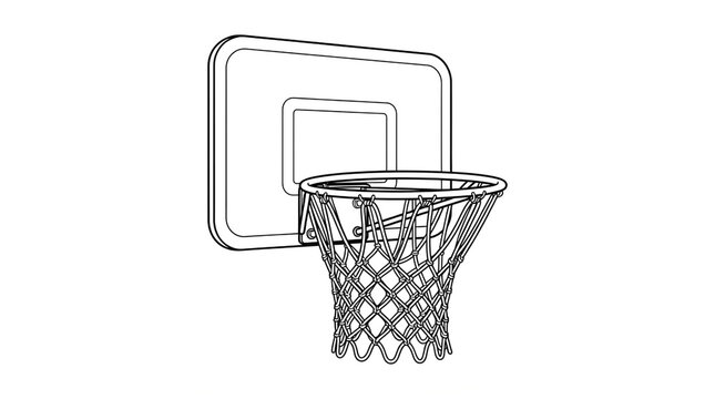 
Basketball hoop line art, basketball backboard with rim and net outline icon isolated on white background