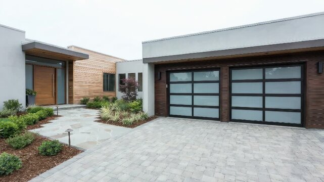 Contemporary single-family home with large garage and landscaped front yard