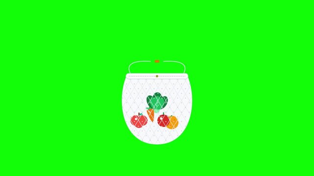 Fresh Produce Being Added to a Reusable Mesh Grocery Bag