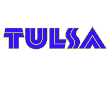 Blue and yellow Tulsa text design with geometric sports typography isolated on transparent background