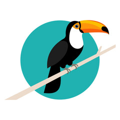 Fototapeta premium Vector illustration of a colorful toucan bird sitting on a branch