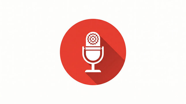 Flat design microphone icon on a red circular background with long shadow