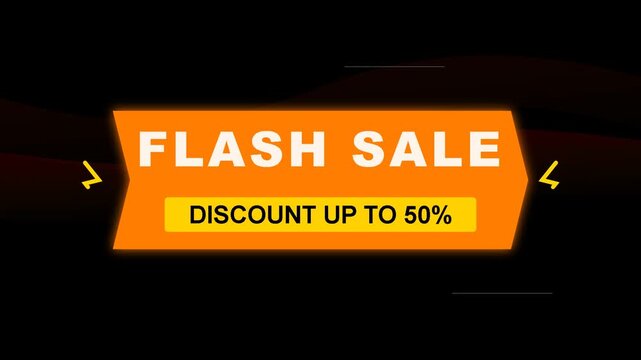 flash sale banner animation with discount up to 50 percent, special offer, promotion, shopping deals, commercial event