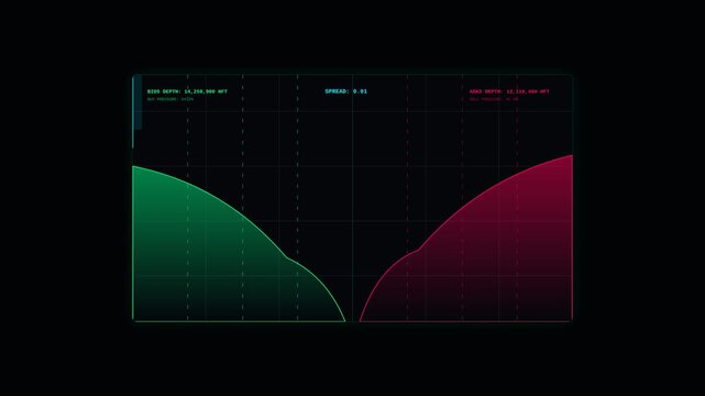 Futuristic Data Analysis Interface Showing Oscillating Depth Chart and Financial Spread Metrics