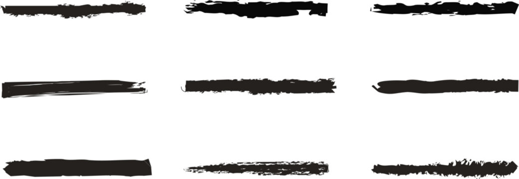 crayon drawn lines illustrator brush stroke setgrunge black paint, ink brush strokes. Vector brush streaks pack marker ink strokes. Thin ink underline dividers and rough marker lines. Professional vec
