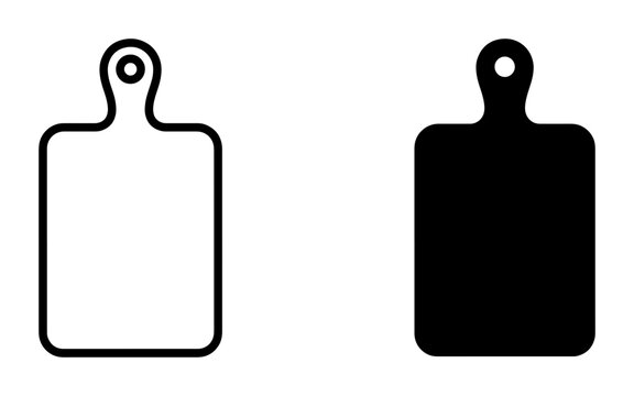 Two Cutting Board Icons, Black and White Vector Graphics for Kitchen and Food Preparation, Simple Outline and Solid Fill Designs