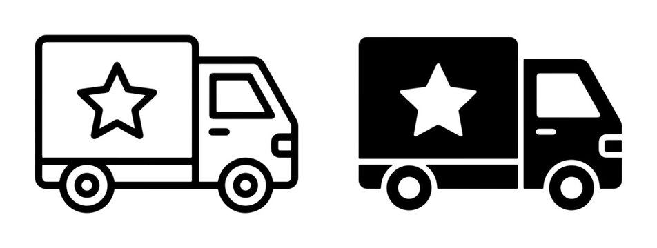 Delivery Truck Icons, Star Cargo Van Vector Graphics, Logistics and Shipping Symbols, Transportation Service Icons