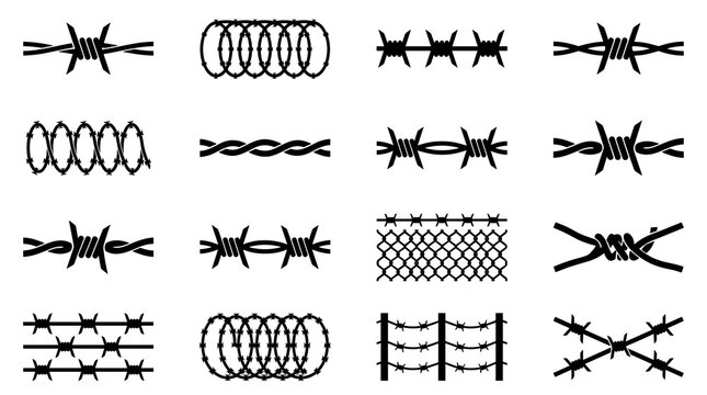 Metallic barbed wire vector illustration with sharp spikes and twisted strands, isolated on white background for security, industrial protection, and border control design themes.