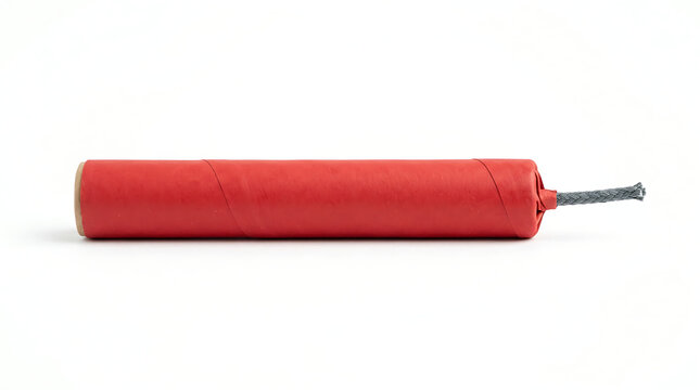 Red Dynamite Stick with Fuse Isolated on White Background