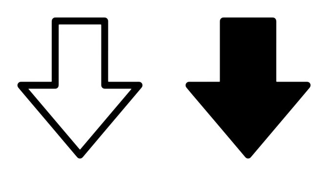 Download Arrows Set, Downward Direction Icons, Simple Vector Symbols for Navigation and Data Decrease Concepts, Black and White Graphic Elements