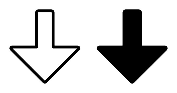 Two Downward Arrow Icons, Simple Black and White Vector Graphics for Directional Cues, Navigation, and Data Trends