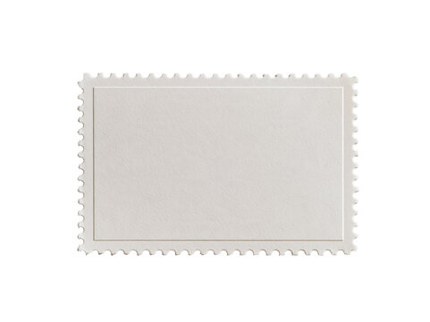 Blank rectangular postage stamp with serrated edges isolated on white background