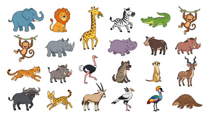 Obraz premium Cute Cartoon African Safari Animals Collection
