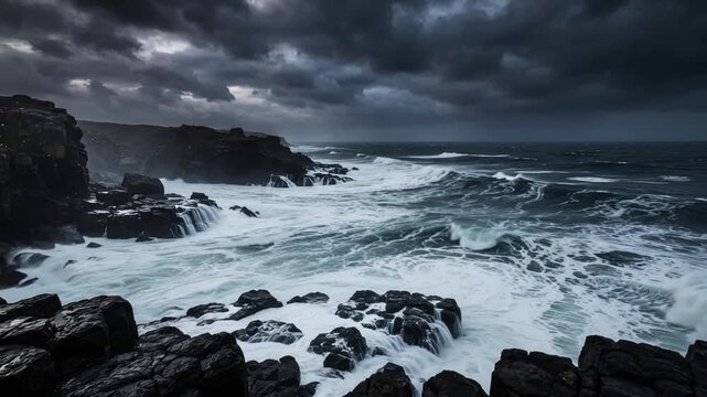 Wild Atlantic Storm Cliffs Wave Crash Motion Background