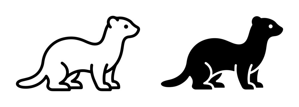 Weasel Icons, Black and White Vector Illustrations of Small Mammals, Minimalist Animal Graphics for Wildlife and Nature Themes