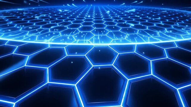 Blue 3D Neon Hexagonal Grid Infinite Floor Background Motion