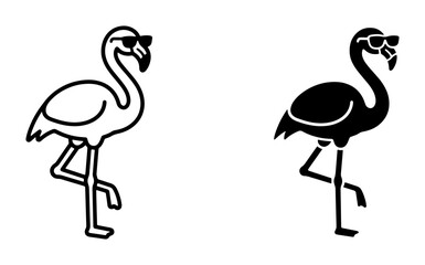 Obraz premium Stylish Flamingo Icons, Tropical Bird Silhouettes, Summer Beach Vibes, Sunglasses Animal Graphics, Vector Art for Design