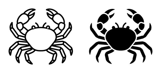 Fototapeta premium Crab Icons, Seafood Vector Art, Marine Life Symbols, Crustacean Illustrations, Black and White Aquatic Graphics, Ocean Creature Designs
